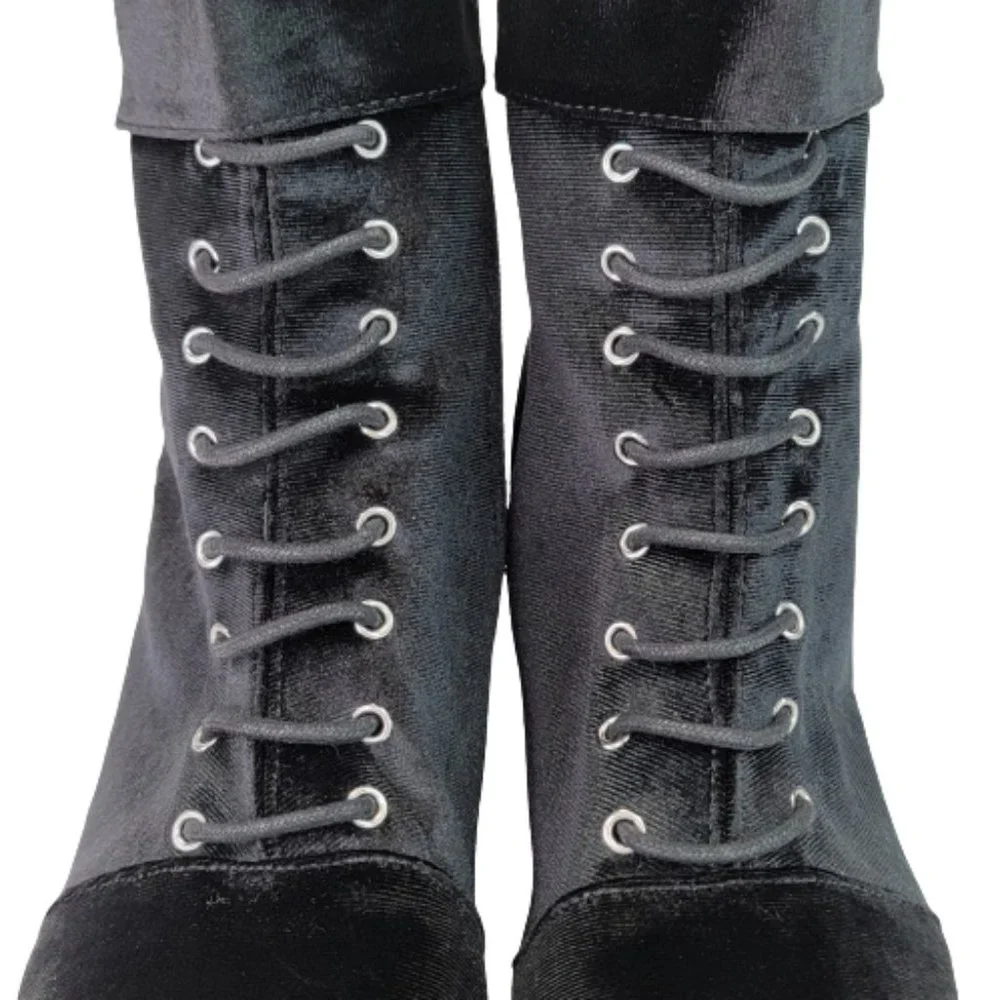 Diba Sz 8.5 Velveteen Cuffed Goth Buckle Lace Up Zip High Heel Ankle Boot Shoes